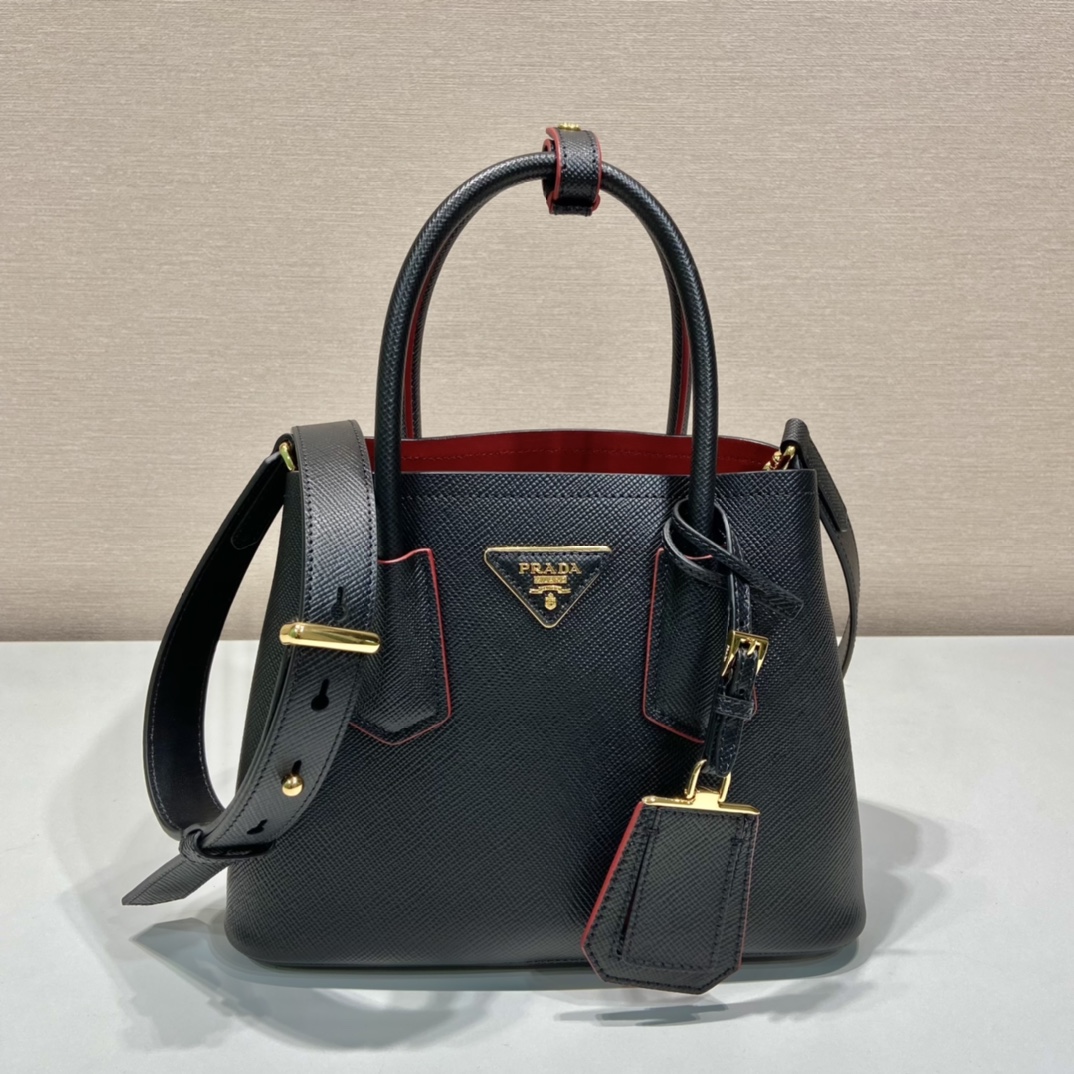 Prada Double Saffiano Leather Mini Bag Shoulder Bag Black 1BG443